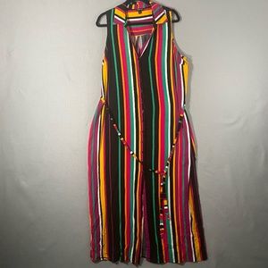 Torrid Stripe Tie Waist Maxi Challis Button Up Side Slit Shirt Dress Womans 2X